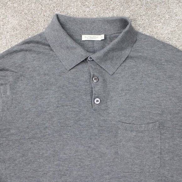 Suitsupply Polo Shirt Mens XL Gray Pure Cotton Short Sleeve w/ Chest Pocket - Picture 5 of 13